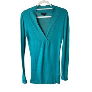 Le Chateau Y2K Turquoise Knit V Neck Sweater Top Size XS Minimalist Canadian